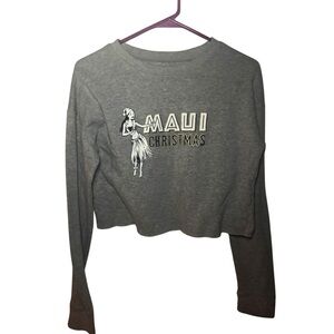Aeropostale Gray "Maui Christmas" Graphic Cropped Sweatshirt